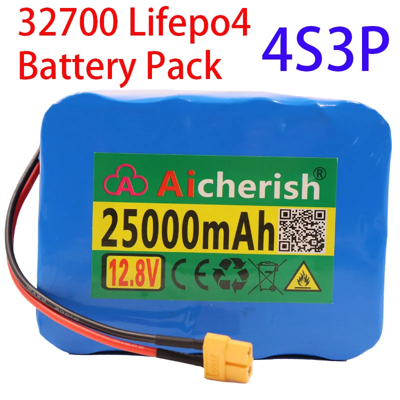 Lifepo4 32700 Battery Pack 4S3P Balanced  12.8V 25Ah 25000mAh With 40A BMS For Electric Boat and Uninterrupted Power Supply