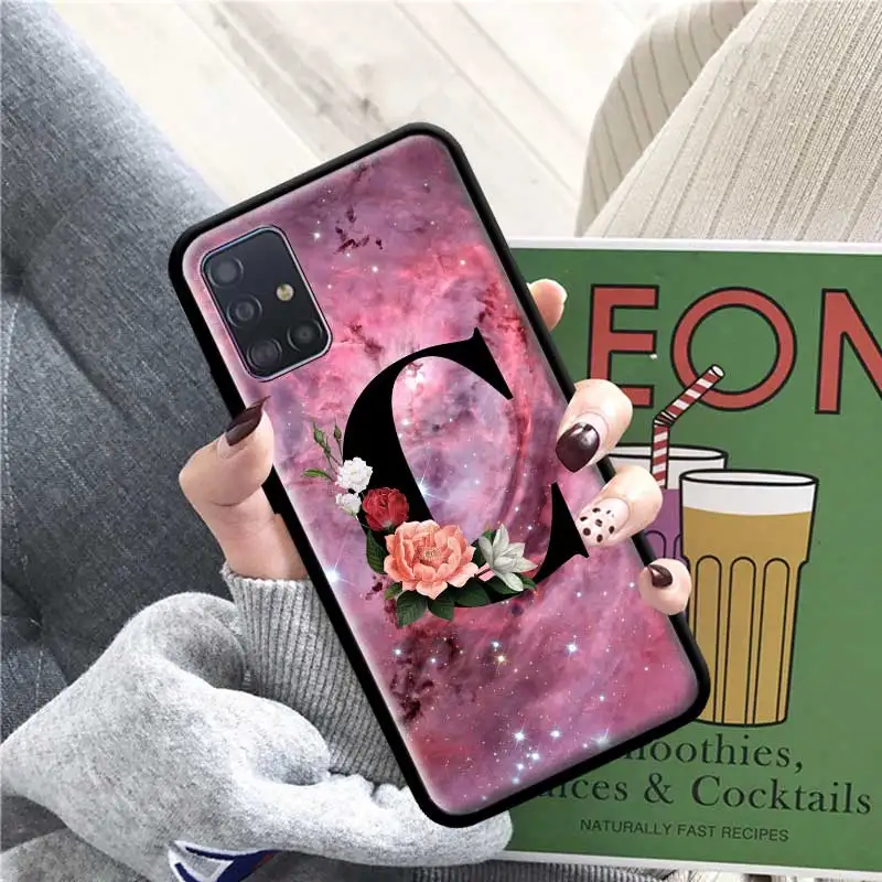 

Letter A B Flowers Pink Case For Samsung Galaxy A51 A71 M51 A91 A72 A42 A41 A31 A21s M31 M21 A7 A9 2018 Capa Black Phone Coque