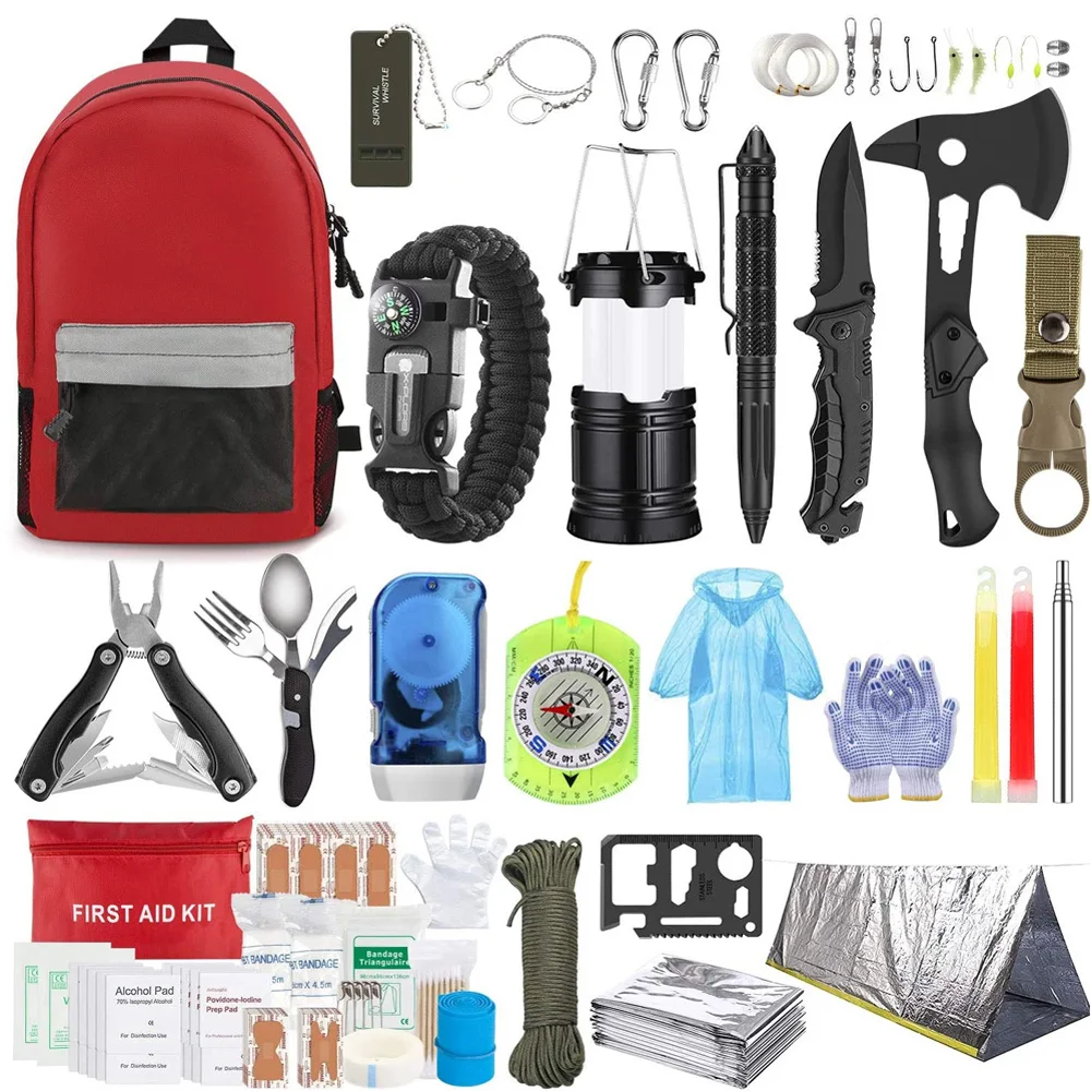 

151Pcs Emergency Survival Kit Survival Gear First Aid Kit Outdoor Trauma Bag with Tactical Flashlight Knife Compass for Camping