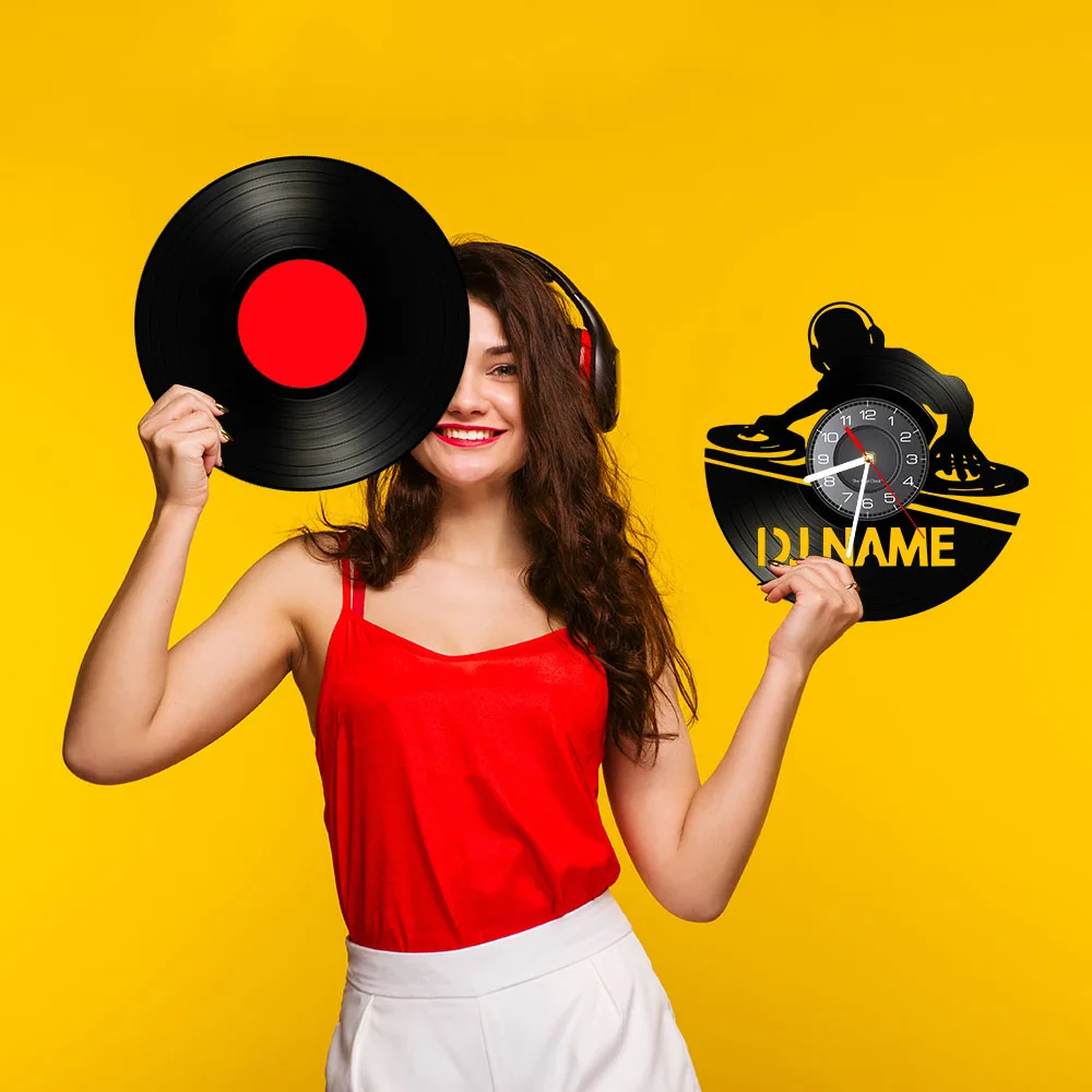 Персонализированные DJ-изоны с виниловой пластиной, настенные часы, рок-н-ролл, музыкальная певица, художник, бар, паб, декор, уникальная музыка, ретро-подарок (art.: 3920d05f2ada1) - 3920d05f2ada1