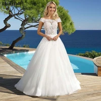 thinyfull simple ball gown lace wedding dresses off the shoulder buttons back wedding gowns plus size princess bride dress 2022