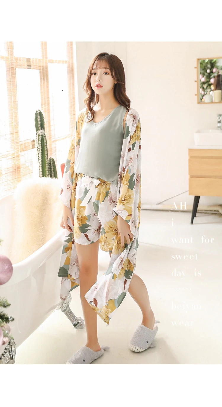 BZEL Robe Femme, комплект из 4 предметов, пижамный комплект для женщин, цветочный принт, богемная одежда для сна с длинными рукавами, пижамы, Mujer, домашняя одежда на все сезоны