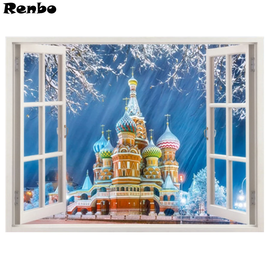 Алмазная живопись сделай сам пейзаж Московская церковь вышивка крестиком 3D