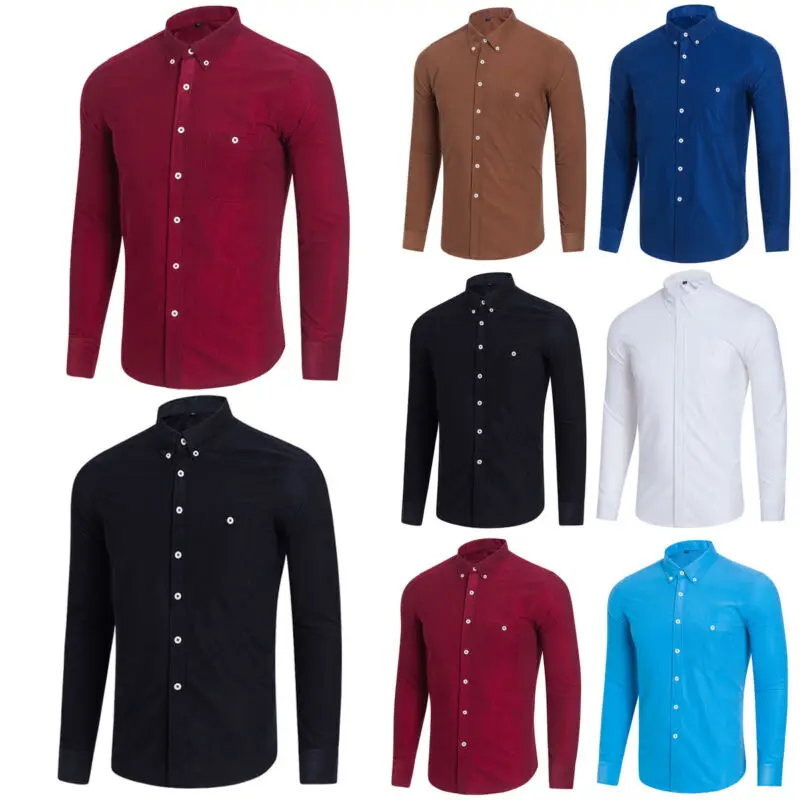 

Spring Autumn Men Shirts Fashion Corduroy V Neck Long Sleeve Basic Tee Shirt Casual Tops Streetwear