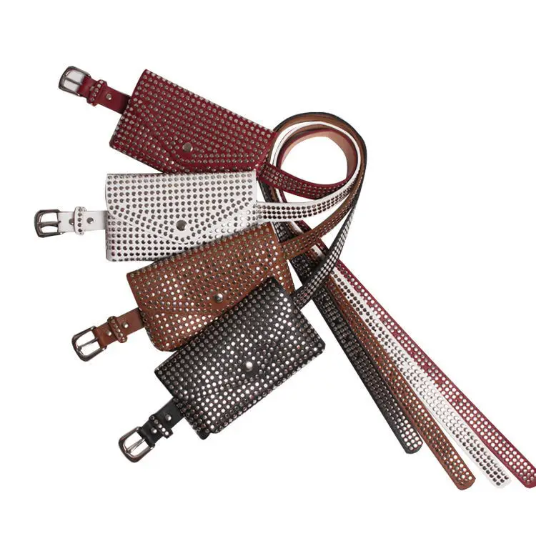 Studded wallet leather belt ladies belt bag cool cell phone bag jeans retro style ladies belt new