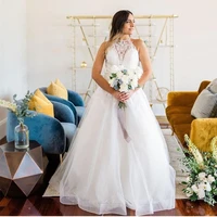 wedding dress 2021 princess boho halter sleeveless a line lace appliques gorgeous bridal gowns tulle white sleeveless organza