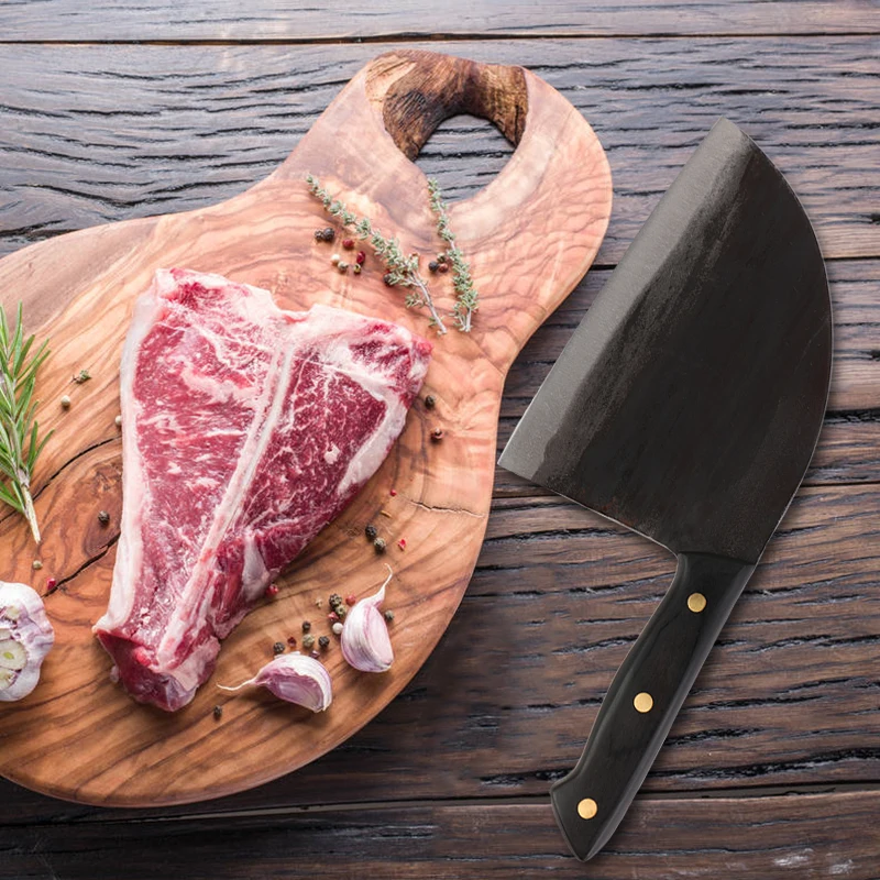 

Handmade Forged Chef Knife Camping Butcher Knife Meat Cleaver High-carbon Clad Steel Blade Kitchen Chopping Slicing Tool