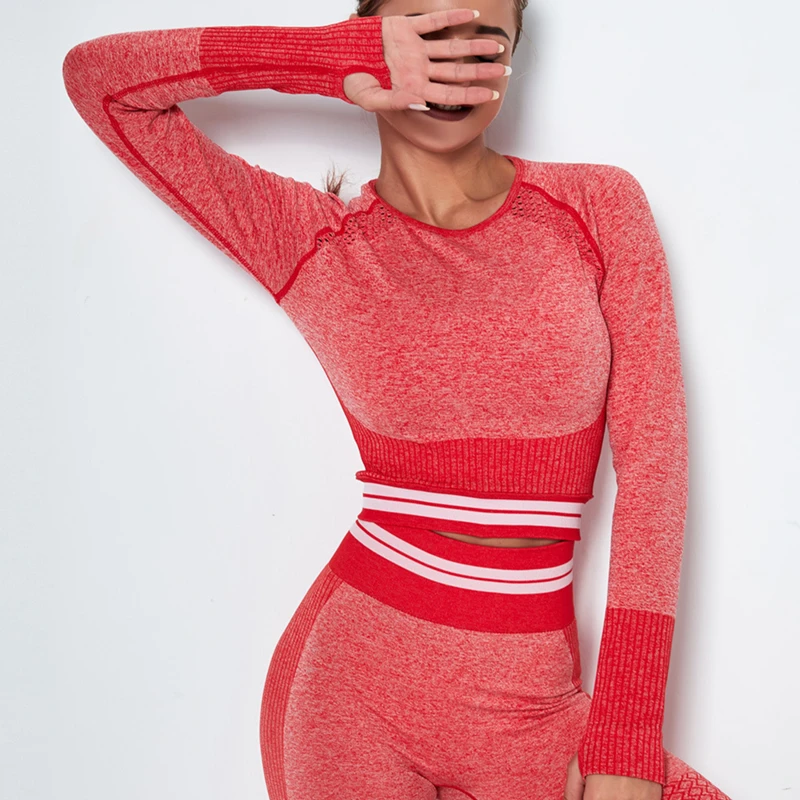 

Seamless Running Crop Tops Women Long Sleeve Fitness Yoga Shirts Gym Workout Vital Sports Shirts With Thumb Hole Sportswear