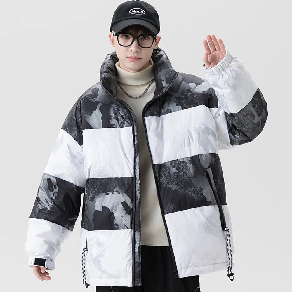 Covrlge Men Printing Jacket Brand Winter Hooded Thick Warm Duck Down Trend Loose Shiny Warm Coat Couples Streetwear Male MWY042