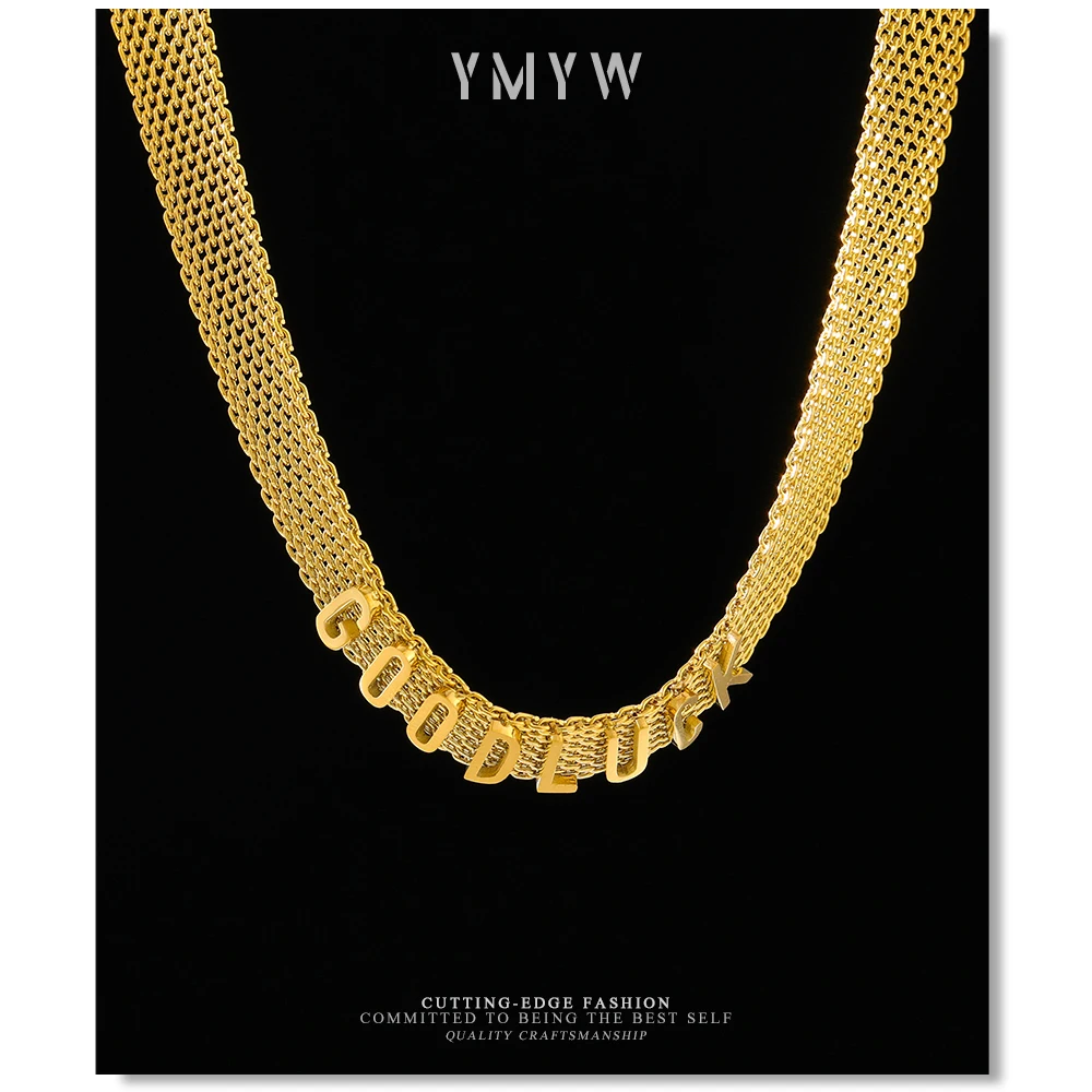 

YMYW Good Luck Choker Necklace Stainless Steel Gold Quality Width Necklace Women Fashion Jewelry Real Gold Plated