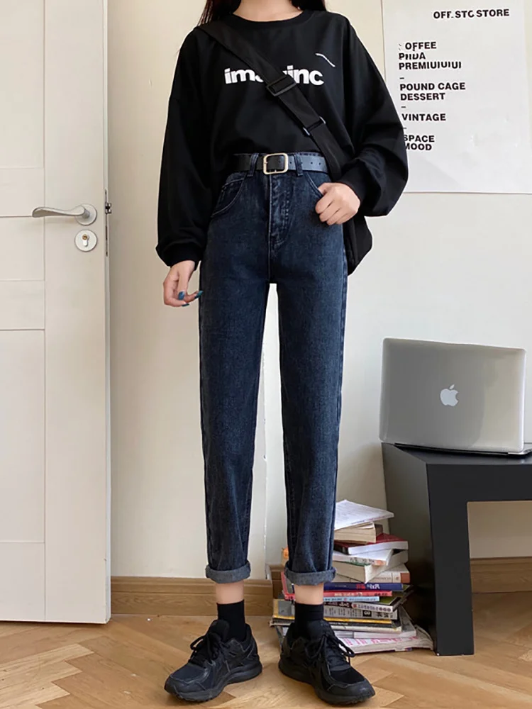 Осень 2021 Новинка Узкие прямые брюки с высокой талией для папы потертые 9-точечные