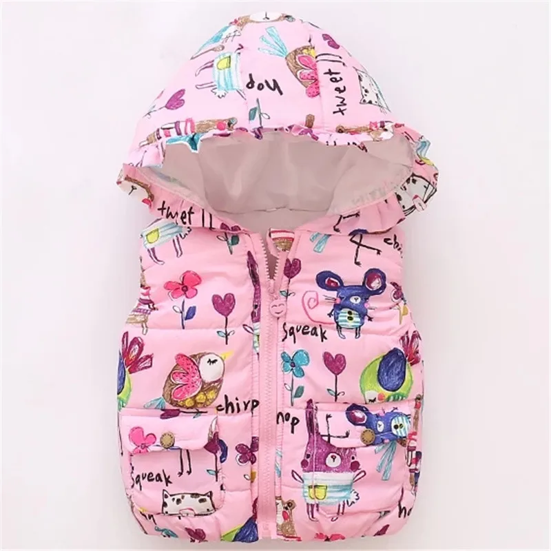 Детский жилет с принтом для девочек и плотный теплый капюшоном изображением мыши