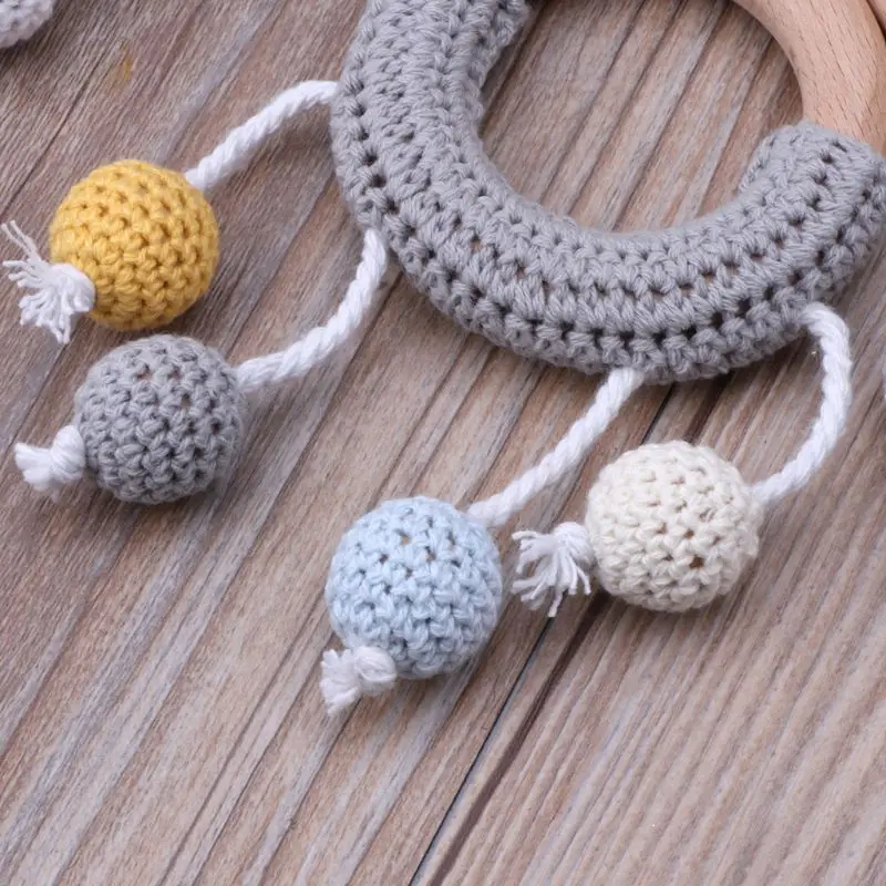 

Baby Teether Crochet Wooden Ring Rattle Wooden Teether DIY Crafts Teething Toys C63C