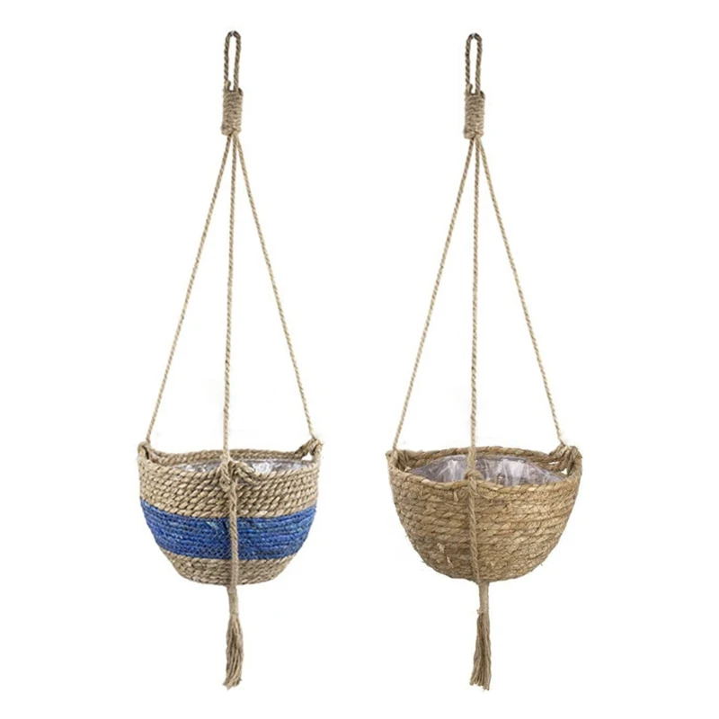 

Hanging Planter Rattan Woven Basket Cotton Cord Flower Pot Indoor Plant Hangers