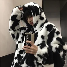 Winter Women Fleece Jackets Furry Teddy Coat Women Harajuku  Milk Cow Print Faux Fur Jacket Vintage Hip Hop Warm Streetwear