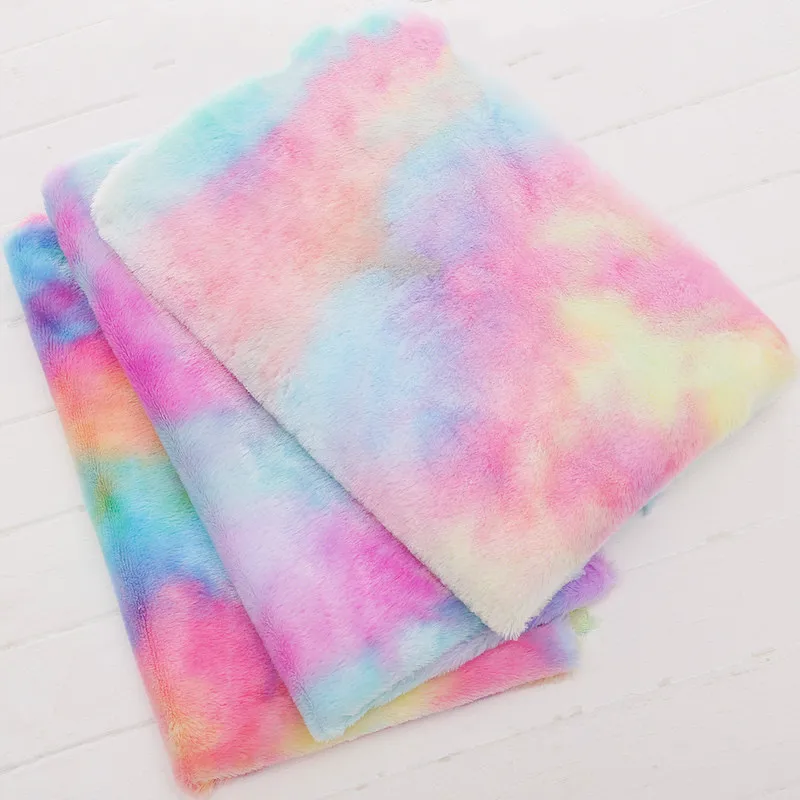 Имитация кроличьего меха плюшевая ткань Красочная радуга PV бархатная мягкая