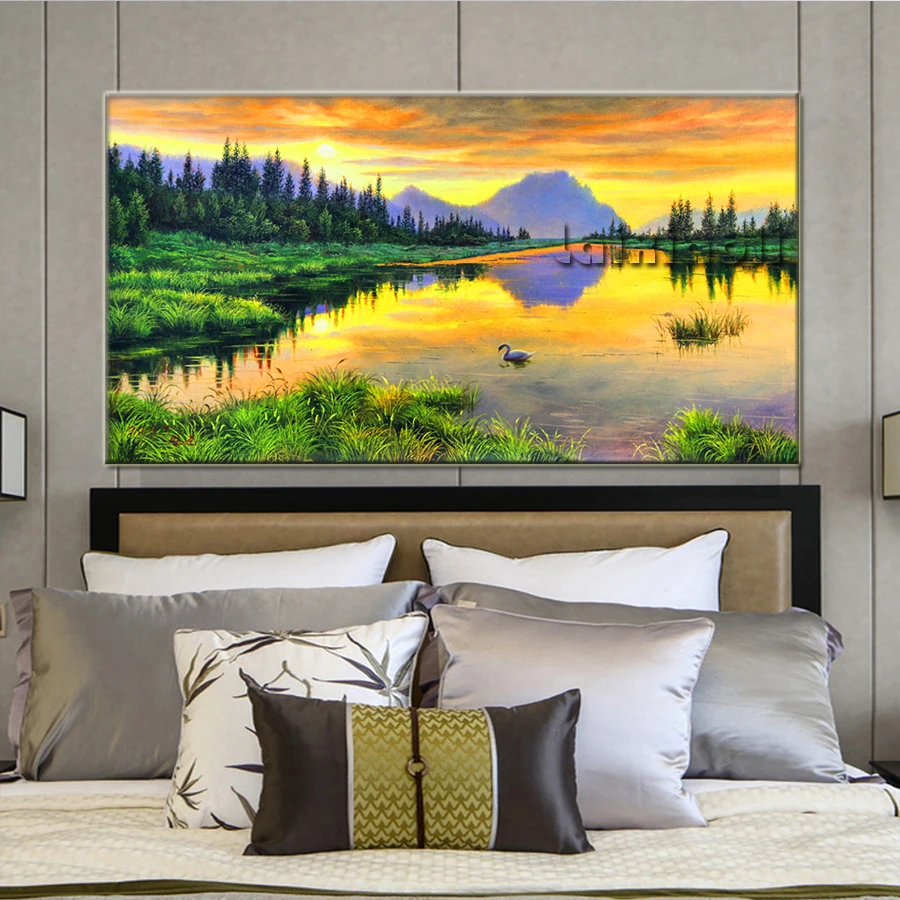 

DIY Diamond Embroidery Greek pastoral landscape Diamond Painting sunset lake natural Cross Stitch Full Square round Drill Mosaic