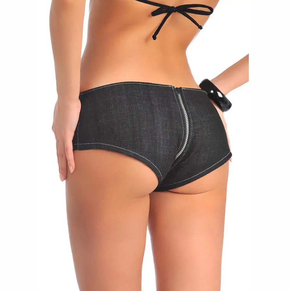Hot Sexy Zipper Open Crotch Short Jeans Denim Booty Shorts Pole Dance Clubwear Micro Mini Bermudas Feminina Pantalon Panties | Женская