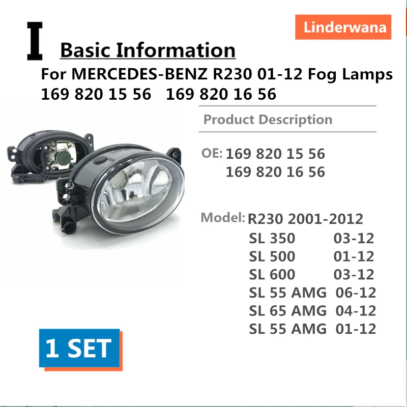 O для MERCEDES BENZ R230 01 12 SL350 500 600 SL55 65 AMG противотуманные фары 169 820 15 56 16 56|Фара авто в