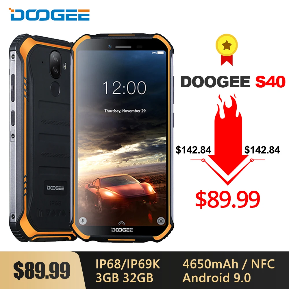 DOOGEE S40 IP68/IP69K 4G прочный мобильный телефон 4650mAh Android 9,0 5,5 ''18:9 MT6739 четырехъядерный 3 ГБ 32 ГБ NFC Face ID LTE телефон