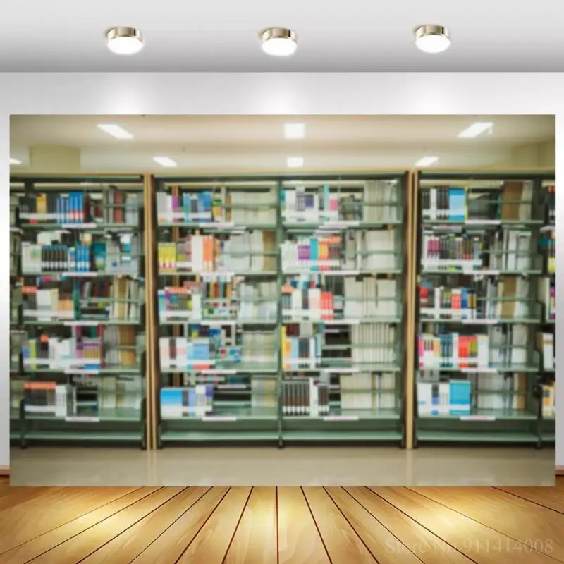 

Фон для студийной фотосъемки детей с изображением школьной библиотеки