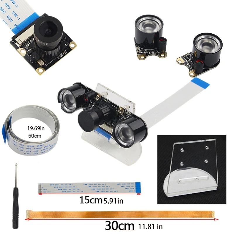 

7in1 Raspberry Pi4B/3B+/3B Camera 5MP Night Vision with IR Sensor LED Light + Holder + FFC Cable for Raspberry Pi Zero