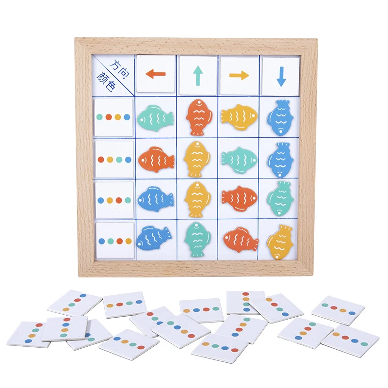 

Children's Wooden Montessori Toys Kids Logical Thinking Training Puzzle Magnetic Fish Direction Color Cognition Educational Toys