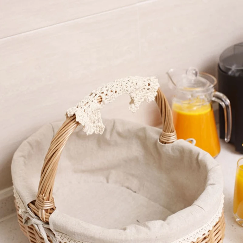 Wicker Basket Rattan Storage Box Picnic Fruit Flower Baskets With Lid And Handle White Liner For Camping #Co | Дом и сад