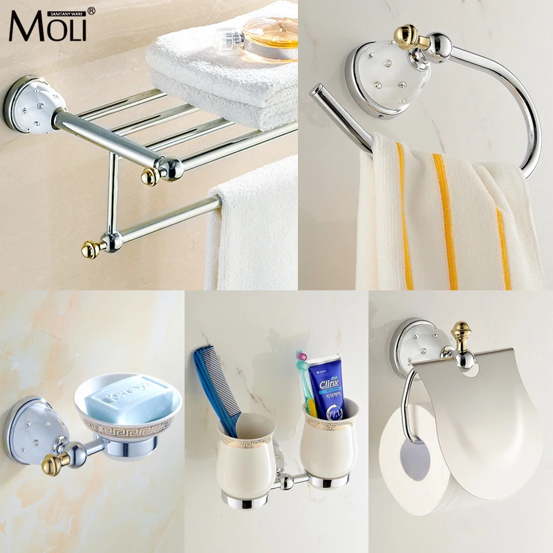 Modern Bath Accessories Chrome Finish Toilet Paper Rack Towel Bar Shelf Brush Holder Wall Mount Bathroom Hardware Set