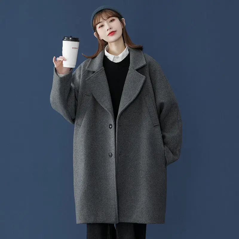 

Ветровка в стиле ретро средней длины на осень и зиму, трендовая Женская шерстяная куртка, женское корейское Свободное пальто