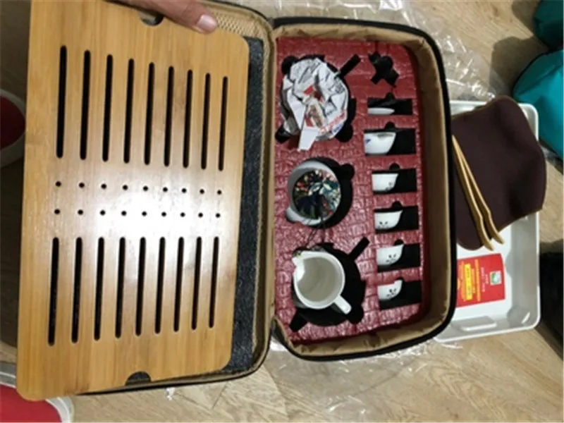 Качественный дорожный чайный набор кунг-фу чайник чашки gaiwan infuser chahai портативная коробка cozies деревянный бамбуковый поднос китайский чайный церемониальный набор