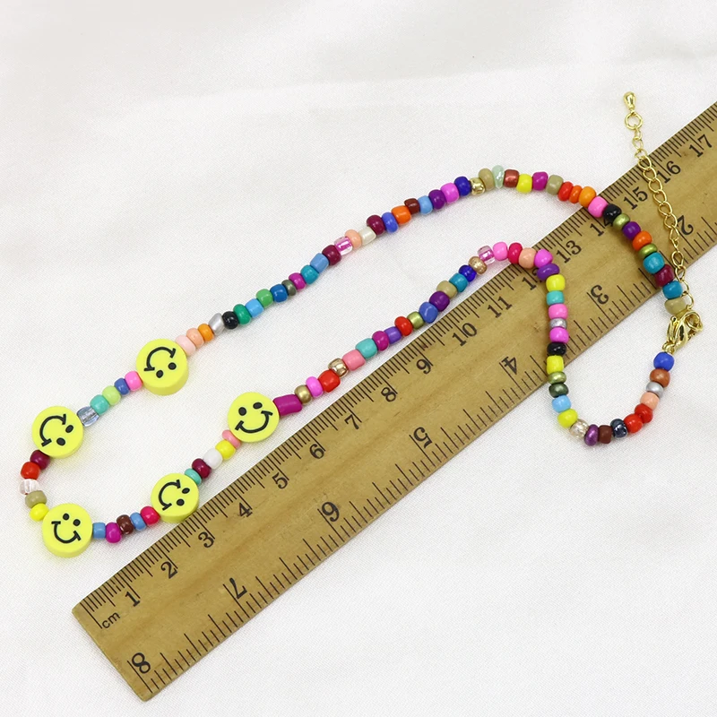

10 Pcs Colorful Beaded Strand Smile face Beaded Chocker Necklace Jewelry Accessories Jewelry Necklace Gift 9964