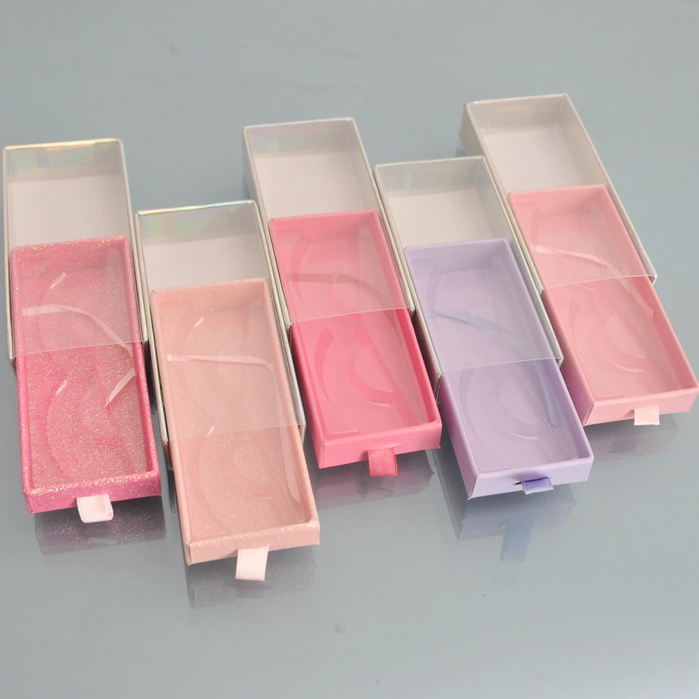 

Wholesale Eyelash Packaging Box Lash Boxes Package Custom Rectangle Drawer Pink 25mm Mink Lashes Makeup Storage Case bulk Vendor
