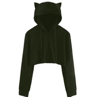 2020 new cute teen girls cute cat ear breathable trim sweatshirt crop top long sleeve pullover hoodies