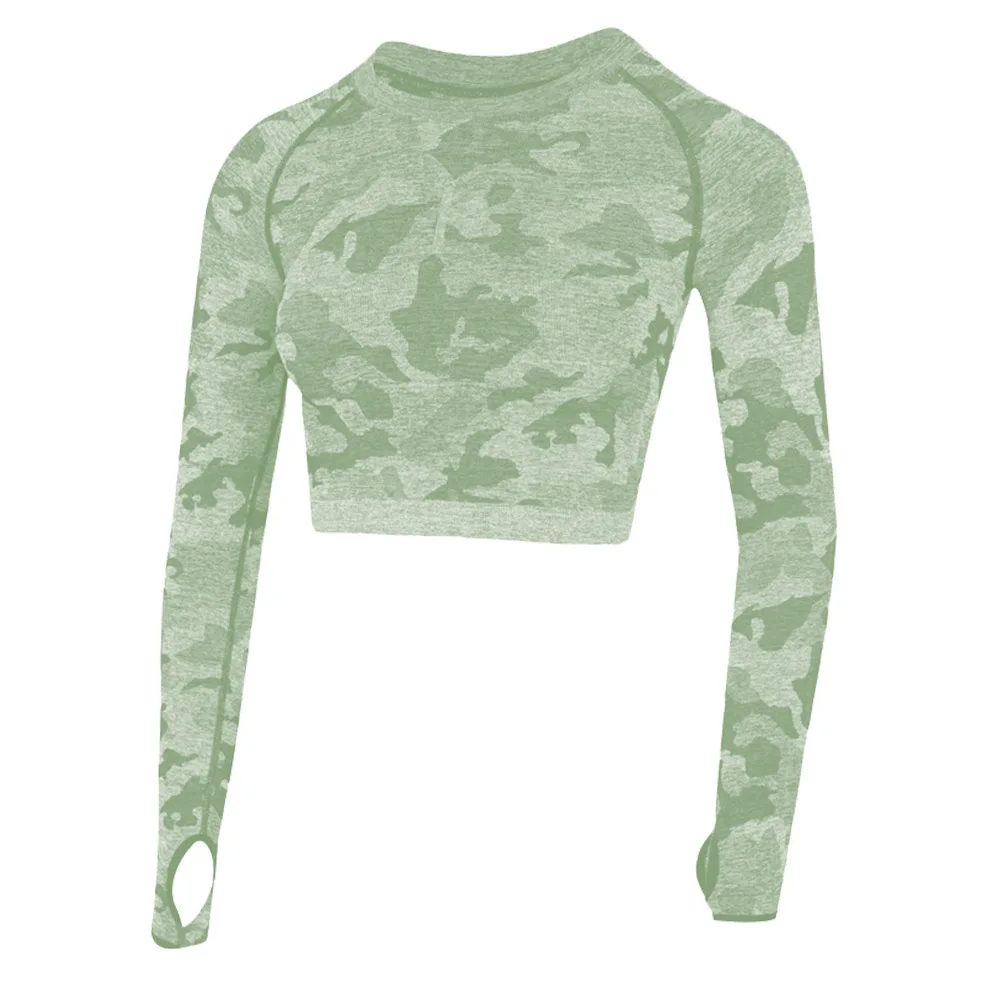 Женские Зеленые укороченные топы для занятий йогой рубашки йоги с длинным