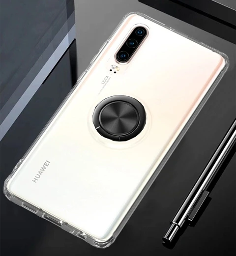 Для huawei Nova 5T кольцо держатель Стенд задняя крышка магнит прозрачные чехлы для huawei Nova 5T Funde Coque - Цвет: Черный