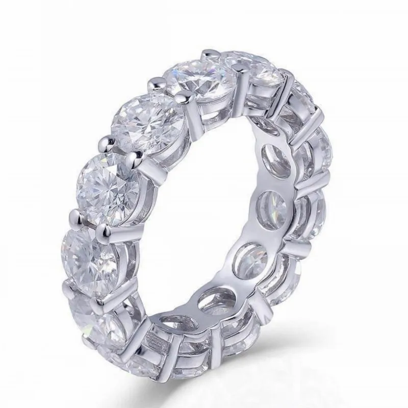 6mm Роскошные ювелирные изделия бренд 925 Серебро Проложить установка полный AAAAA Циркон Вечность Группа обручальные кольца с камнем Размер 5,6, 7,8, 9,10 - Цвет основного камня: 6mm