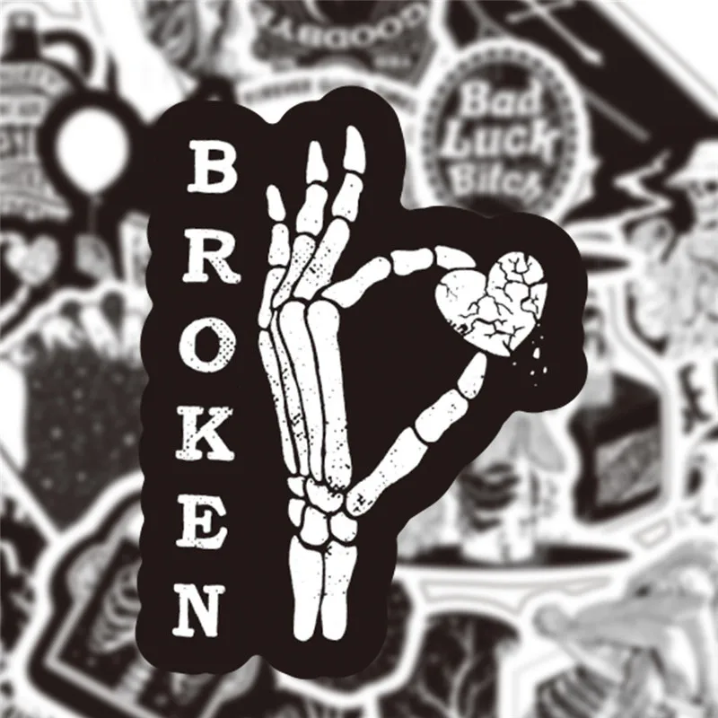 103050pcs cool black and white gothic skull stickers aesthetic laptop bike skateboard waterproof graffiti sticker pack kid toy free global shipping