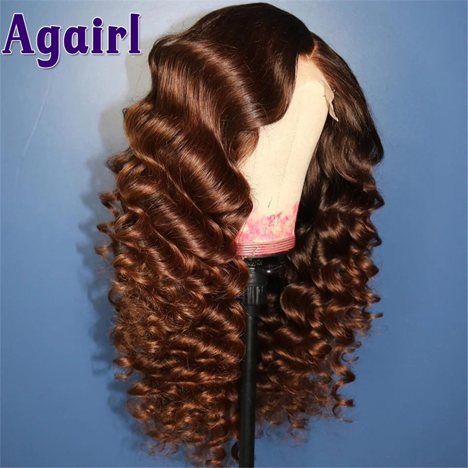 Chocolate Brown 13x4 Frontal Wig Transparent Loose Deep Wave Lace Front Wig Brazilian Colored Human Hair Wigs for Women Agairl