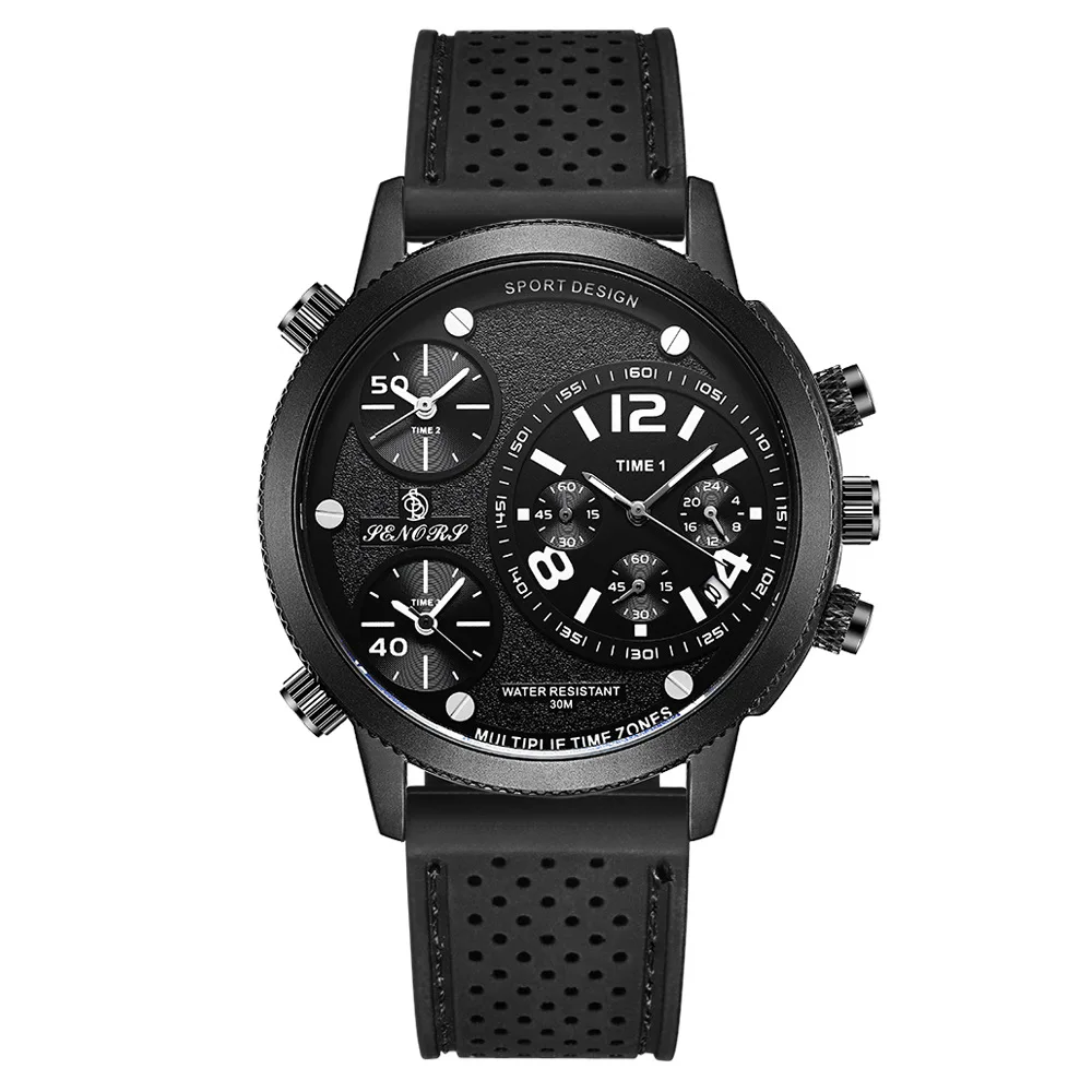 Fashion Sports Silicone Watch Three Time Zone Watch Men Fashion Sport Clock Top Luxury Brand Military Quartz Mens Watches