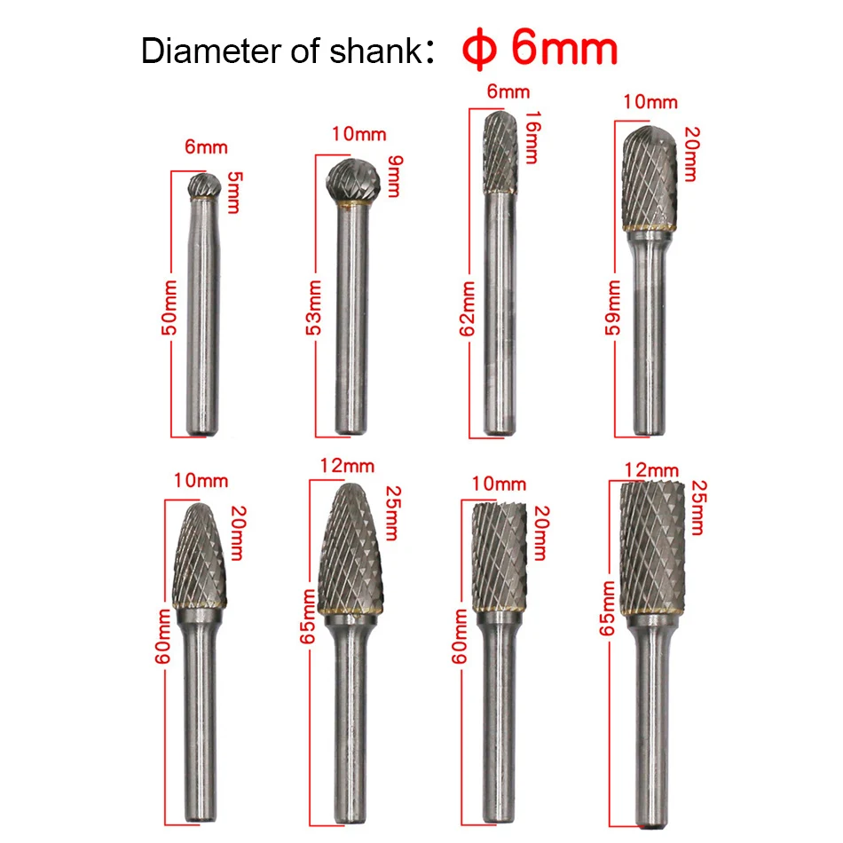 8 шт./компл. 6 мм 12 карбидная фреза из карбида вольфрама вращающийся инструмент