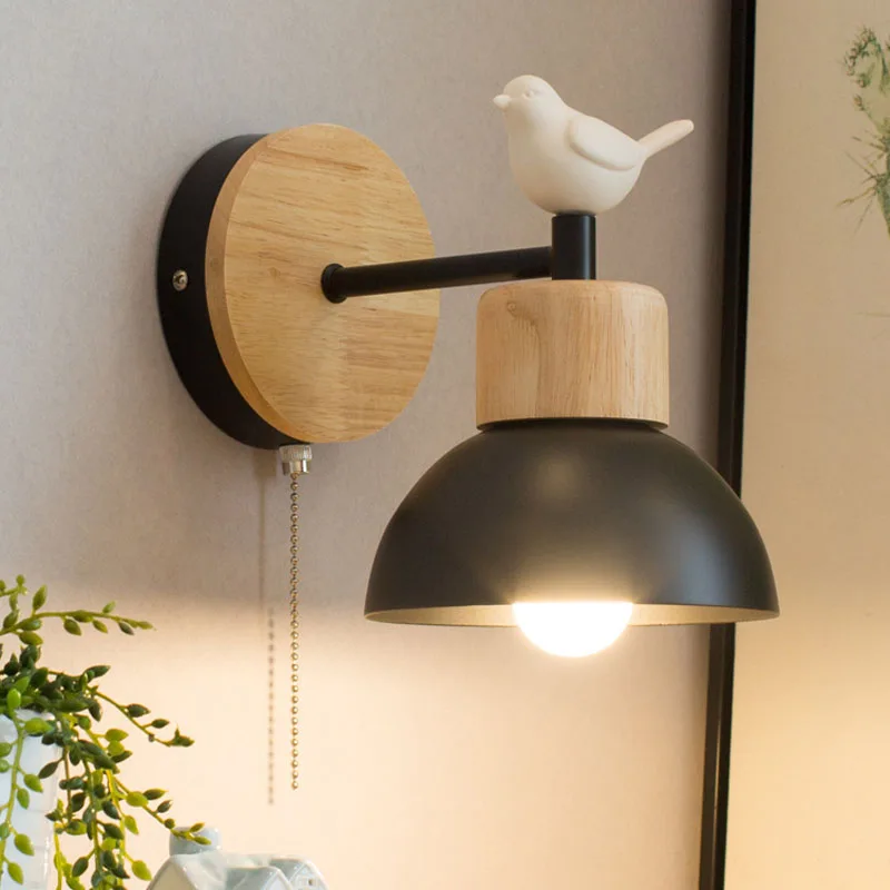 

Современный светодиодный настенный светильник, деревянные светильники для балкона, лестницы, спальни, прикроватной тумбочки с птицами, скандинавские настенные бра