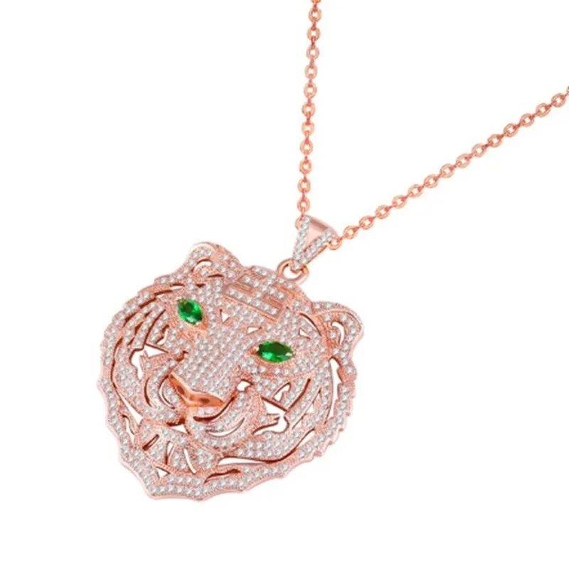 Ожерелье с подвеской в виде головы тигра зеленым глазом | Украшения и аксессуары