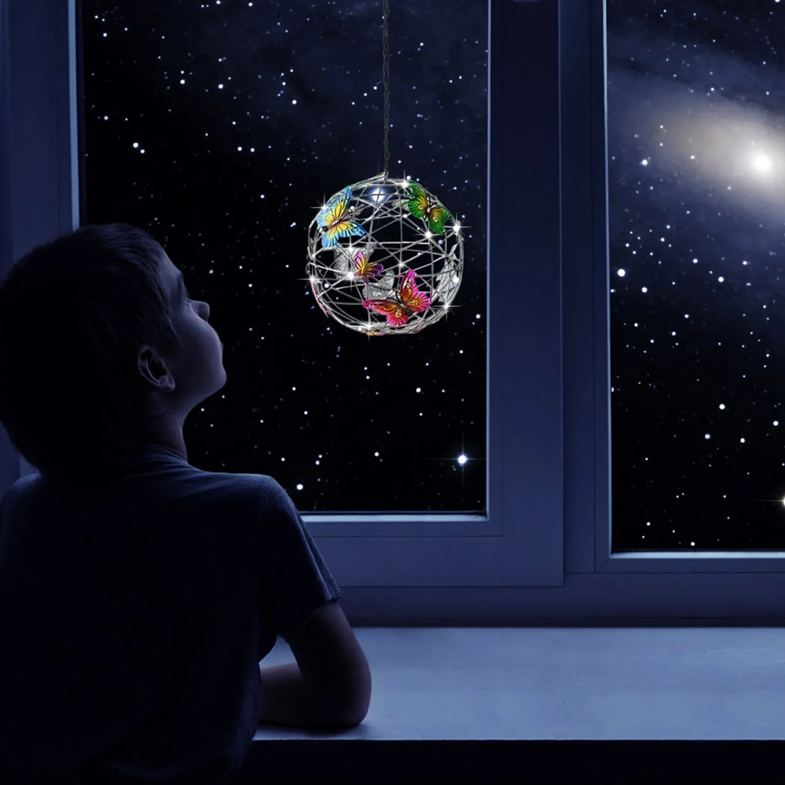 

Butterfly Lights Wind Weather Solar Lighted Hanging Mesh Orb With Colorful Butterflies Indoor Outdoor Garden Decoration