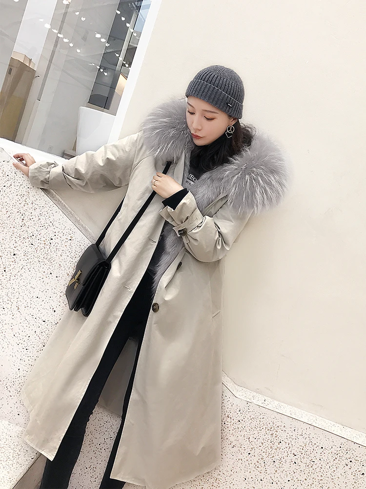 New Female Autumn Winter Coat Women Plus Size Fur Liner Real Fur Parka Bat Sleev Rex Rabbit Fur Coat Mid-length Detachable Warm
