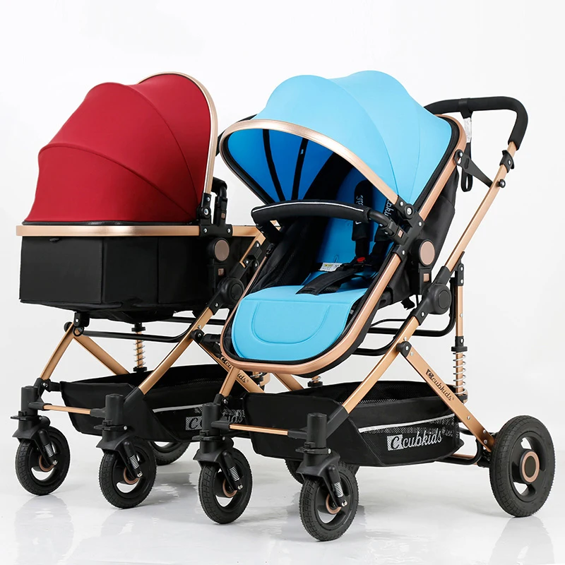 Двойная коляска Cubkids складная с высоким ландшафтом может сидеть и лежать