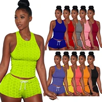 2021 summer new womens super elastic pineapple cloth yoga vest shorts two piece suit