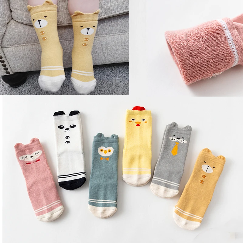 Cute Cartoon Newborn Baby Boys Girls Anti-slip Socks Infant Soft Breathable Cotton Sock Non-slip Thicken Warm Autumn Winter | Детская