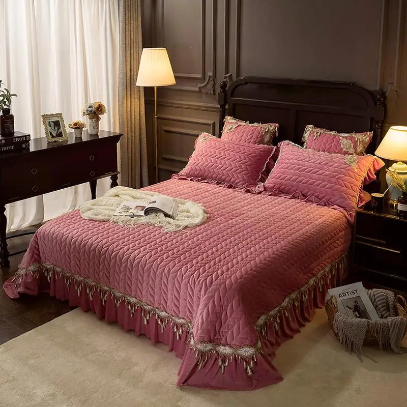 Fleece Quilted Bed cover Bedspread King Queen size spread set Mattress Blanket Pillowcase couvre lit colcha de cama 40 | Дом и сад