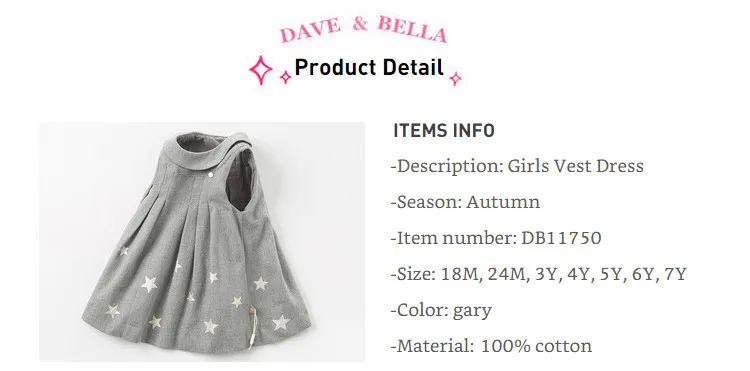 DB11750 нижнее белье в стиле бренда dave bella/осенняя одежда для маленьких девочек пачка покроя "покроя принцесса" для майка со звездами; Модное детское платье; праздничное платье для маленьких детей в стиле "Лолита", одежда